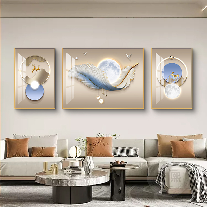 奢熙【金羽吉祥】轻奢艺术客厅三联装饰画沙发背景墙【走】