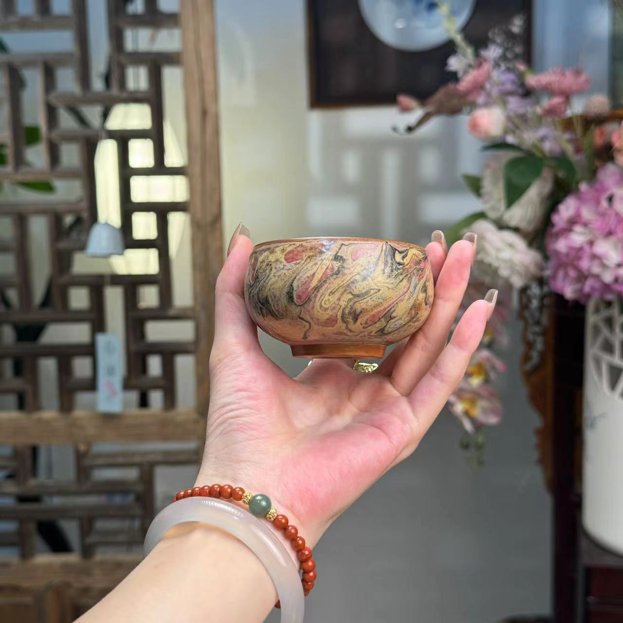 四海【敦煌油画禅定主人杯】高温陶泥敦煌油画禅定杯主人杯