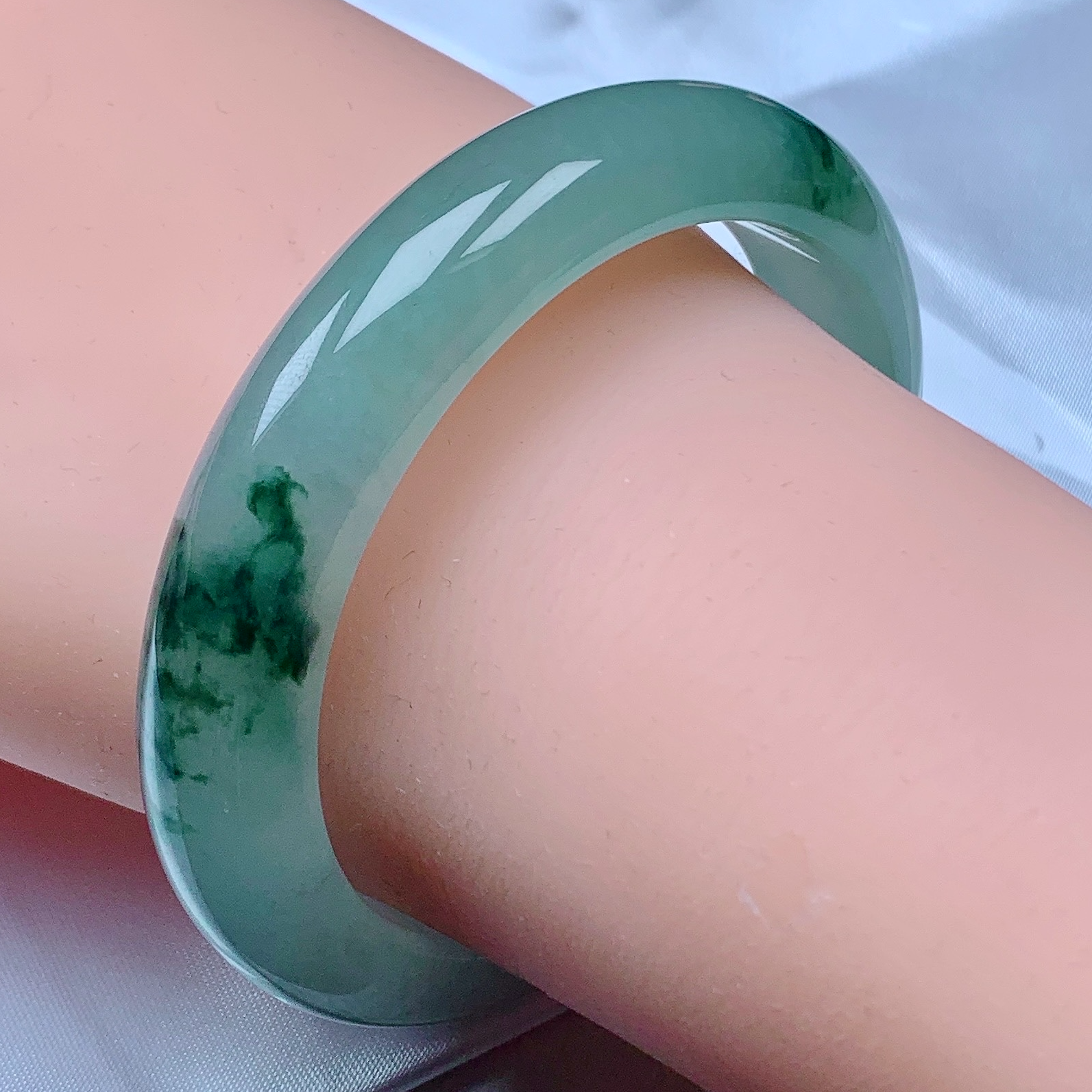 天然翡翠A货55.5圈贵妃手镯飘花冰透水润加厚女士少女蛋型玉手镯