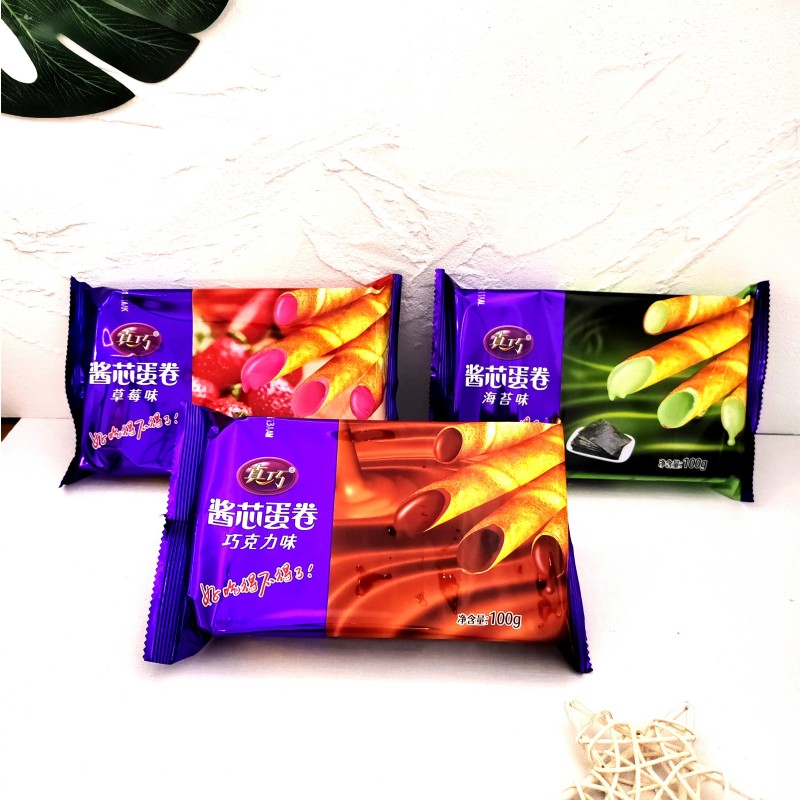 真巧酱芯鸡蛋卷100g巧克力海苔草莓夹心蛋酥零食网红爆款2023新款