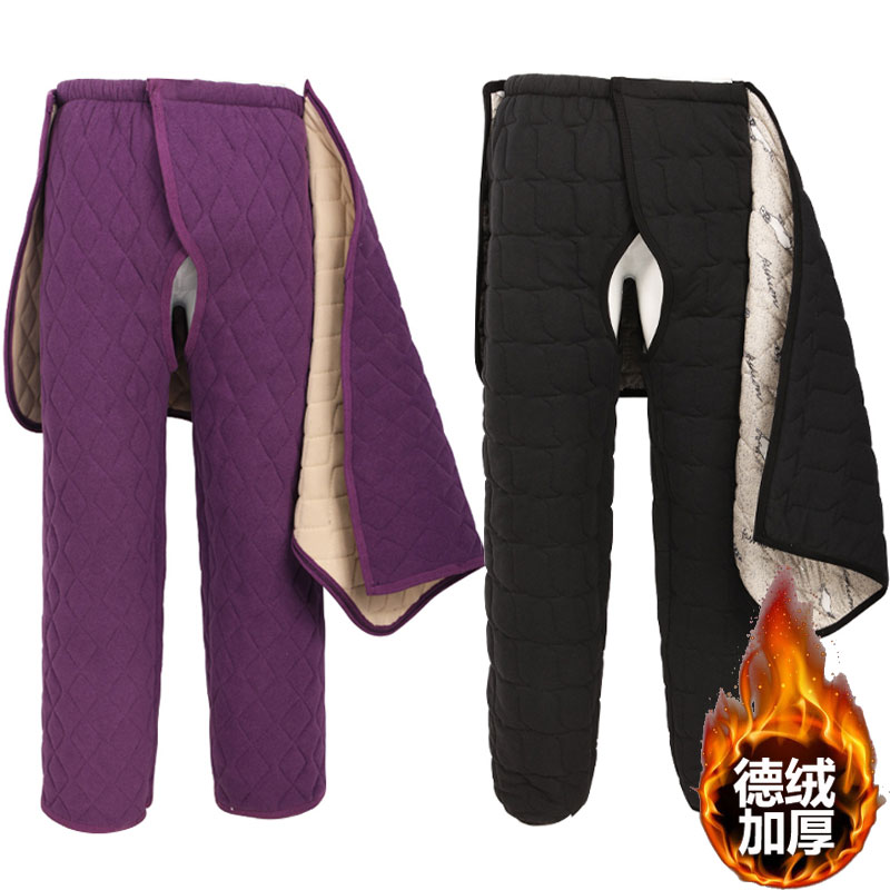 冬款加厚德绒开裆棉裤男女卧床病人尿失禁易穿脱病号服开腰棉裤