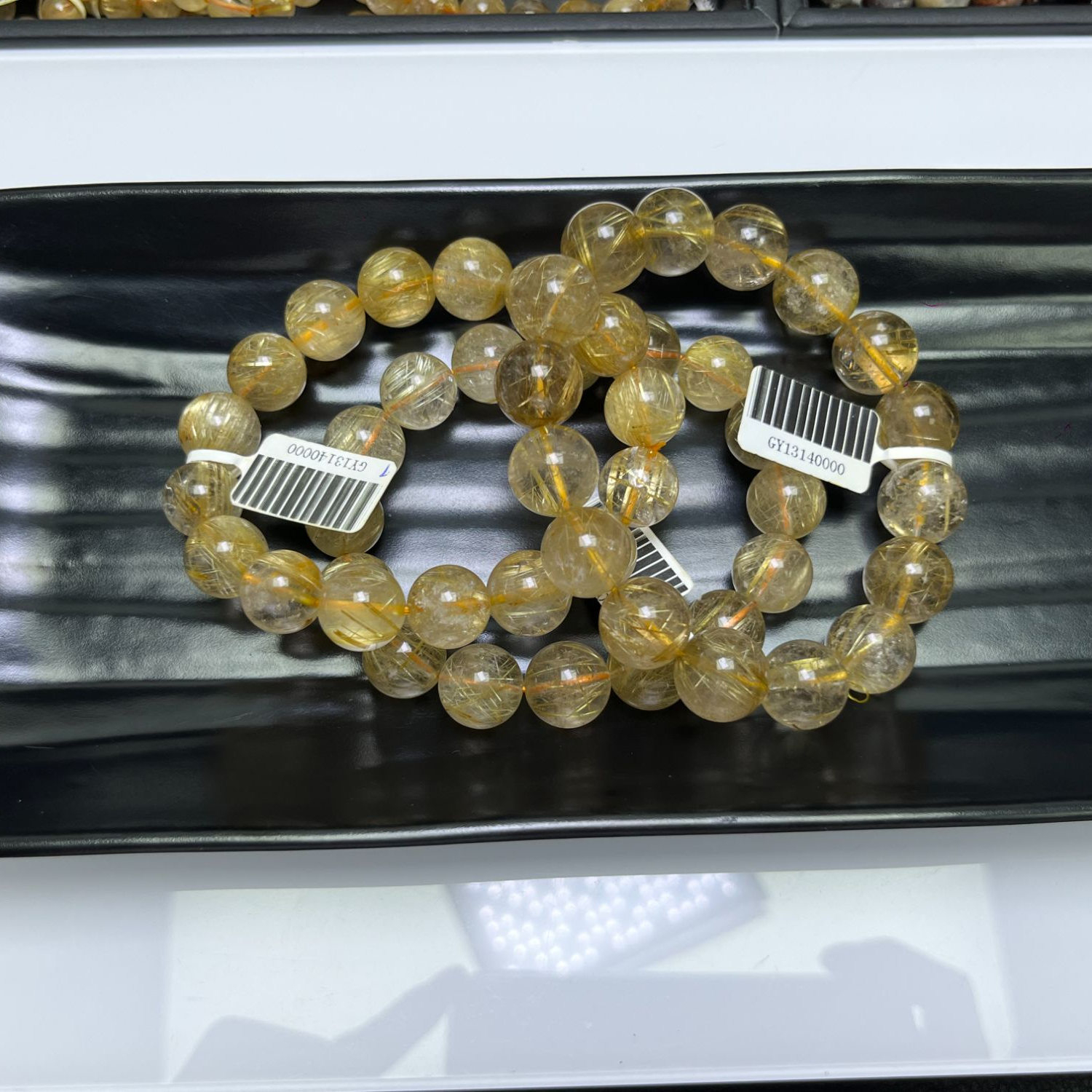 天然金发晶手链14MM巴西黄发晶手串（多样性发其一）