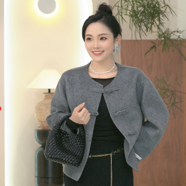 【婵意江南羊毛+天丝版】高级感国风盘扣时尚短款气质休闲大衣2401