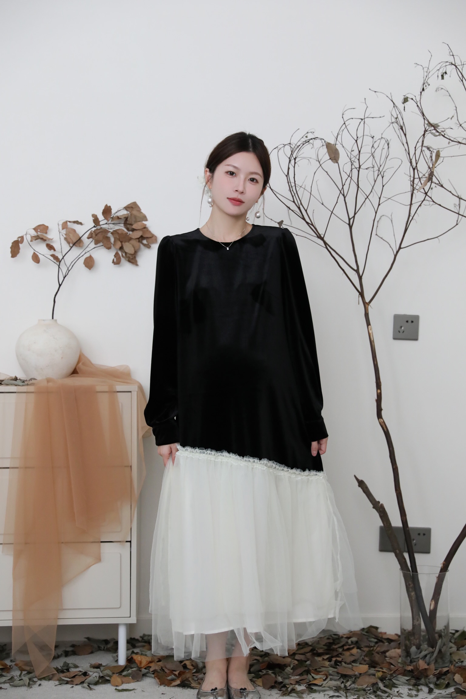 senenmu 夜与法兰西 秋冬丝绒连衣裙显瘦气质孕妇装