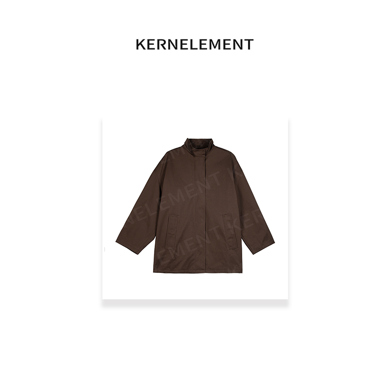 KE「榛果外套」挺阔感领子设计中长款风衣外套QW055