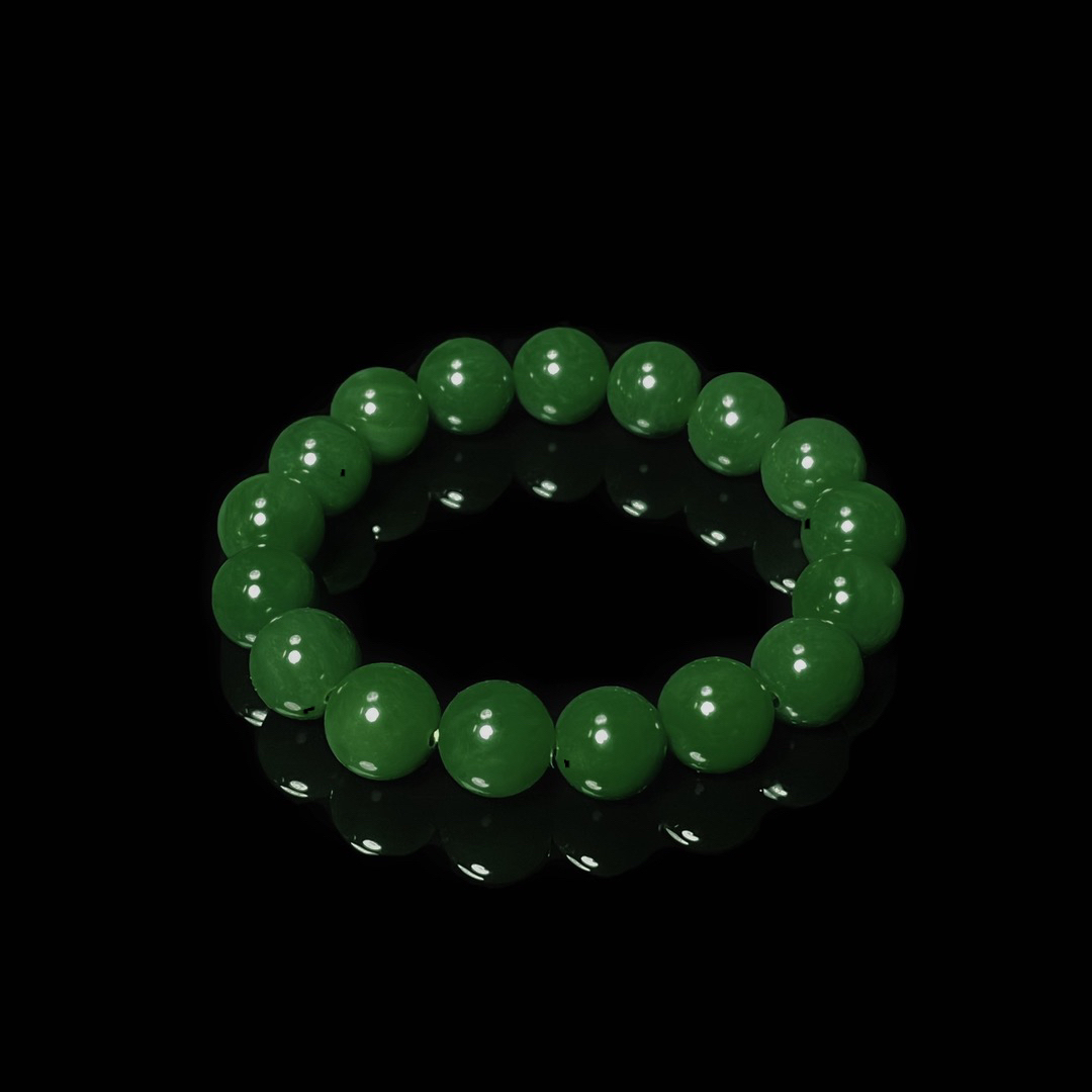【鸿坤】和田玉俄罗斯碧玉菠菜绿11-12mm单圈手串HTK167（微矿点）