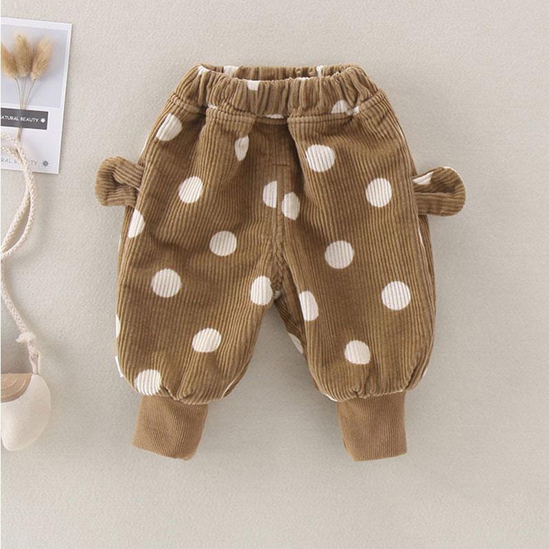 FCH【推荐】韩版婴幼儿春秋冬新款宝宝pp裤子圆点加绒加厚灯芯