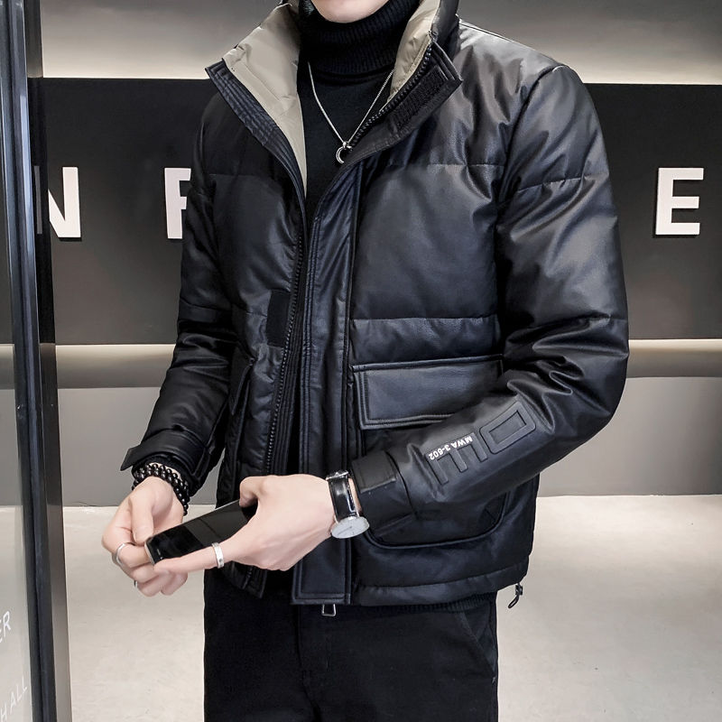 皮棉服男士2023年新款立领潮牌短款大码帅气冬装外套男冬季棉袄