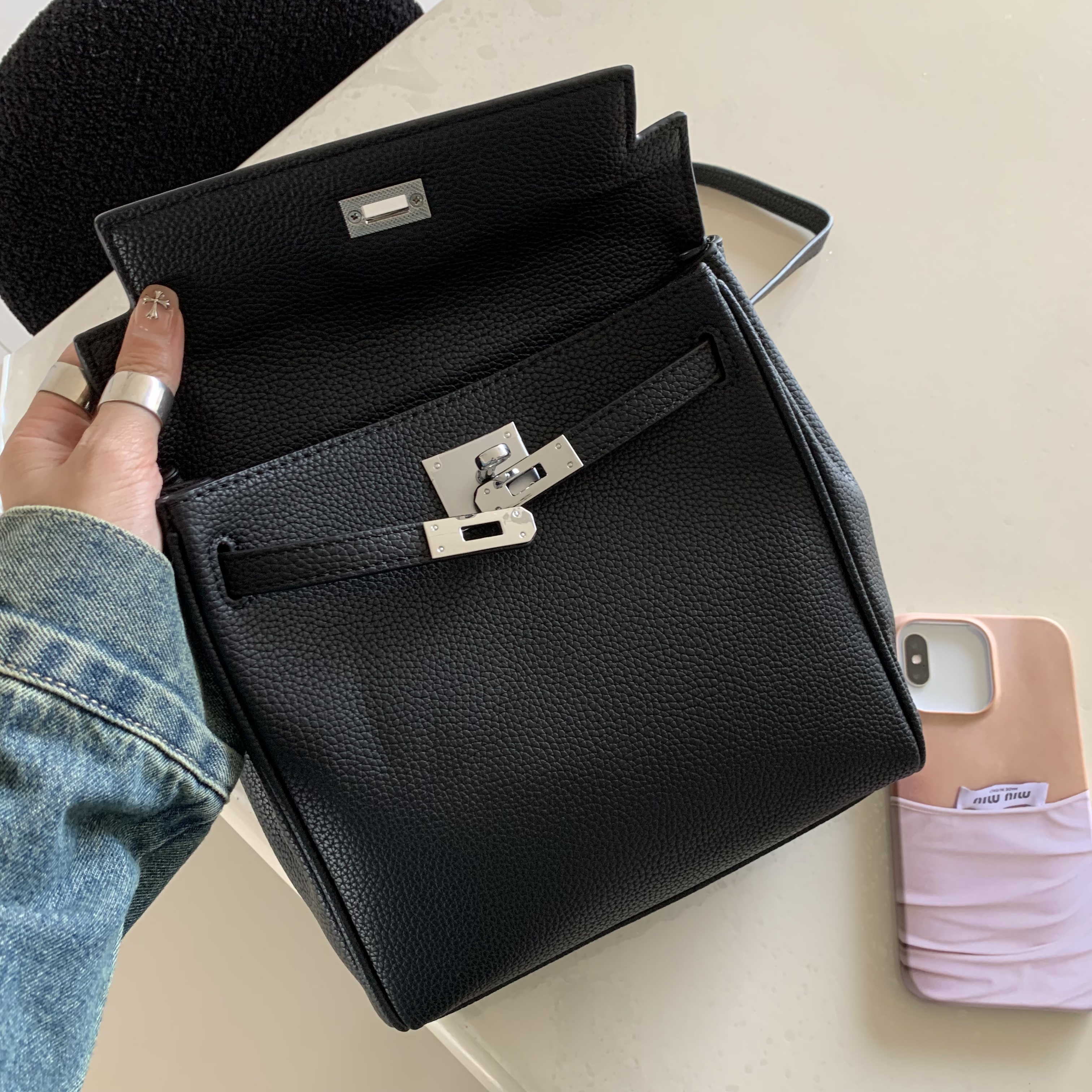 NNO小众女包 经典 黑色双肩包包 休 1716