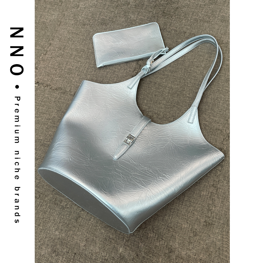 NNO女包 银色托特包 百搭ins简约设计师时尚女士单肩包包 1662