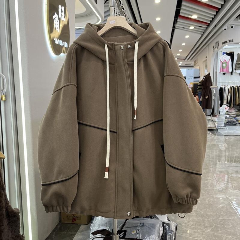 韩版2-300斤大码胖mm休闲连帽撞色外套秋冬新款加厚简约宽松上衣