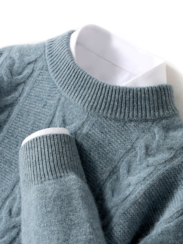 重磅扭花加厚羊绒衫 男士圆领羊绒衫休闲百搭针织保暖衫