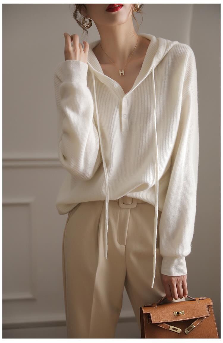 Kamikamy 100羊毛连帽慵懒休闲毛衣