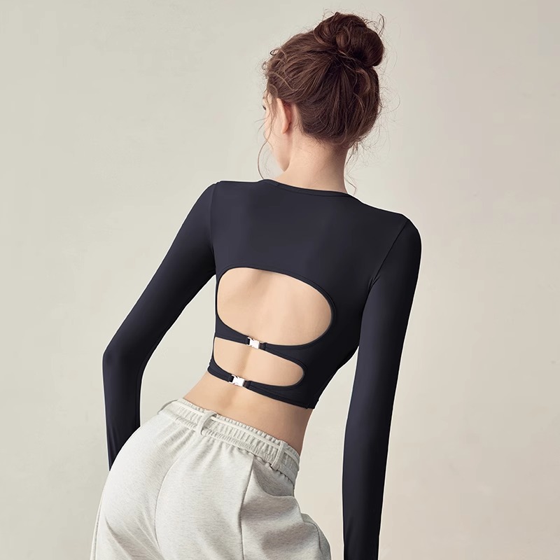 拍朵爆款美背瑜伽长袖女一体式跑步运动套装紧身普拉提训练健身衣