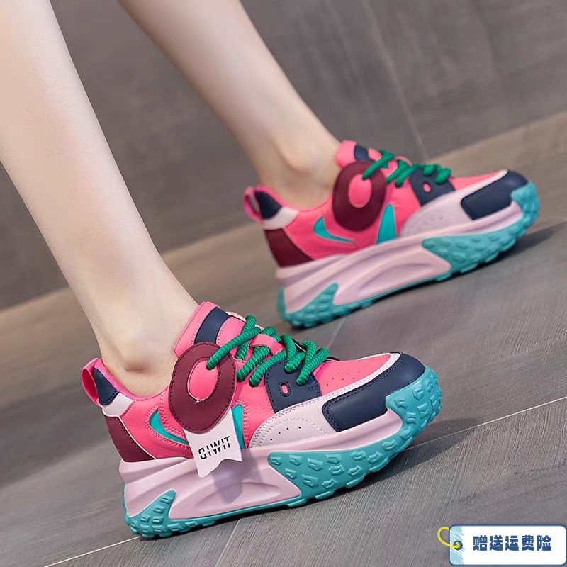 红蜻蜓牌老爹鞋女款轻便2023秋季爆款软皮厚底时尚潮流运动鞋软底