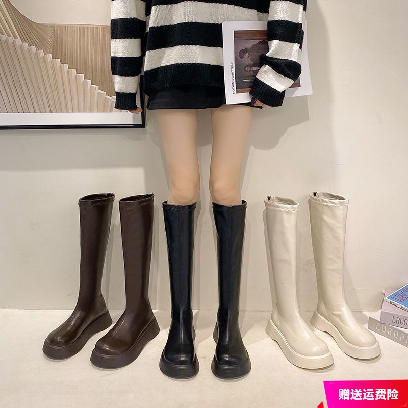 红蜻蜓牌长筒靴女春秋季2023新款高筒靴后拉链瘦瘦靴不过膝中筒靴