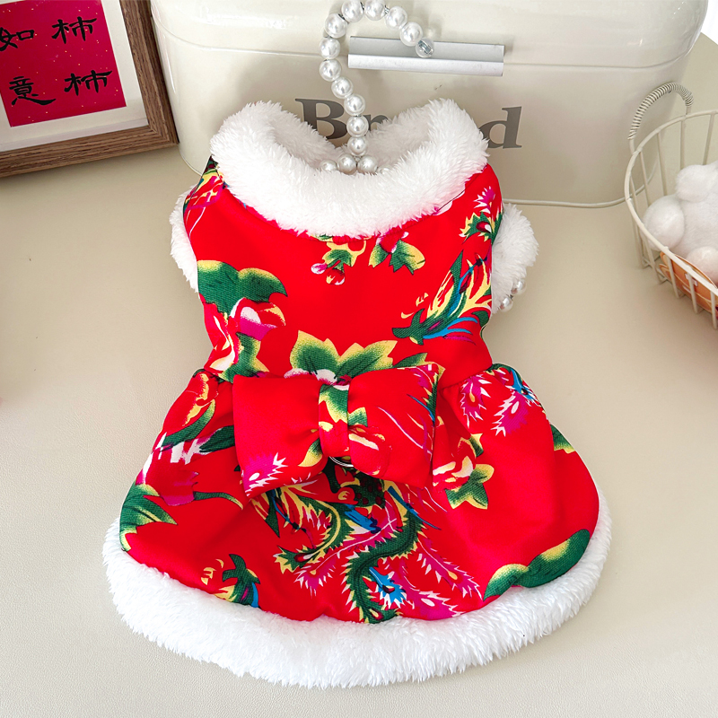 东北大花袄小狗狗衣服猫咪装宠物柯基冬款比熊泰迪小型犬冬季新年