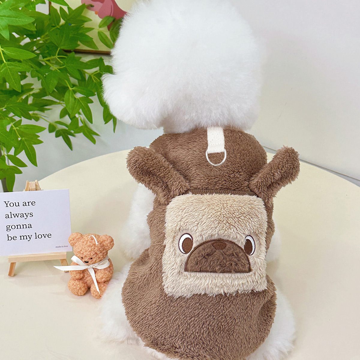 冬装ins风新款加绒保暖宠物狗狗猫咪衣服毛绒耳朵口袋可牵引背心