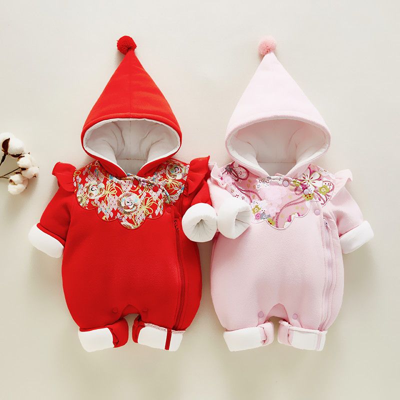 婴儿连体衣秋冬季加绒加厚保暖外出服宝宝哈衣爬服冬装新生儿衣服
