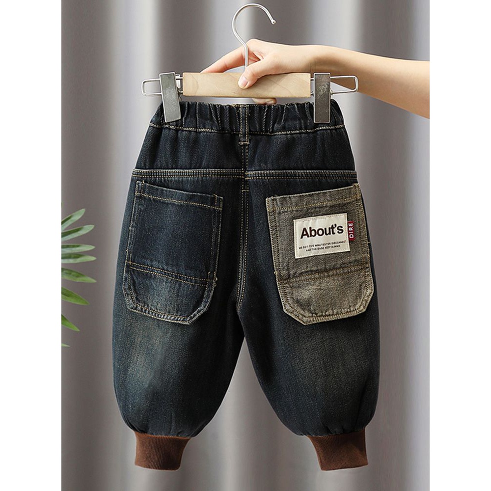 男童加绒牛仔裤秋冬2023新款韩版宝宝洋气加厚长裤儿童一CJ