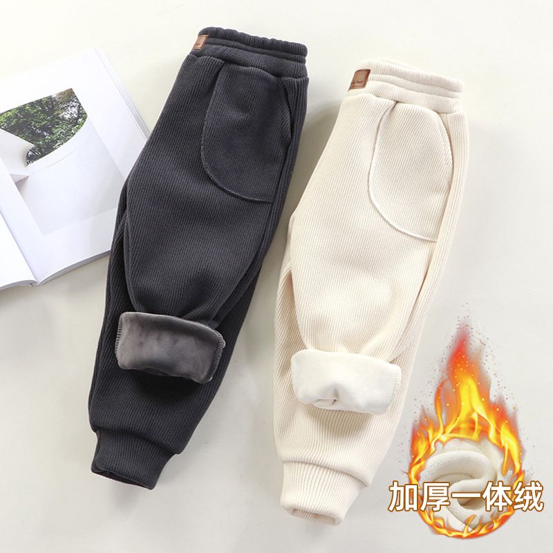 儿童秋冬加绒休闲裤灯芯绒加厚男女童裤子双面绒保暖冬季外穿长裤