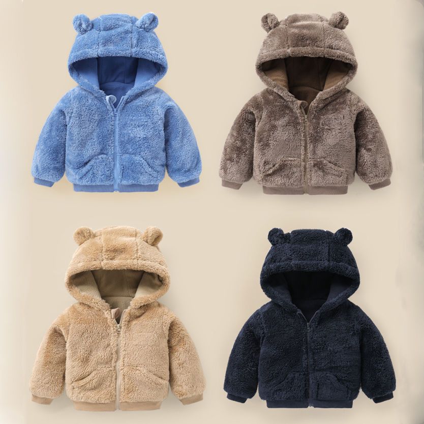 男童加绒加棉加厚毛毛衣宝宝连帽外套秋冬款棉袄上衣儿童冬季衣服
