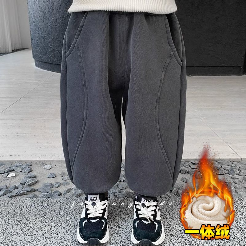 男童裤子秋冬一体绒2023新款儿童休闲裤秋装宝宝运动加绒秋冬季