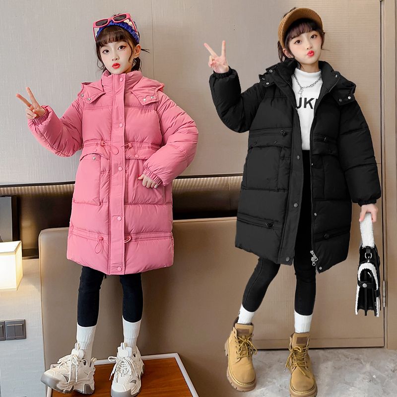 女童棉服冬装中长款棉服衣袄2023新款中大童冬季加厚外套韩版休闲