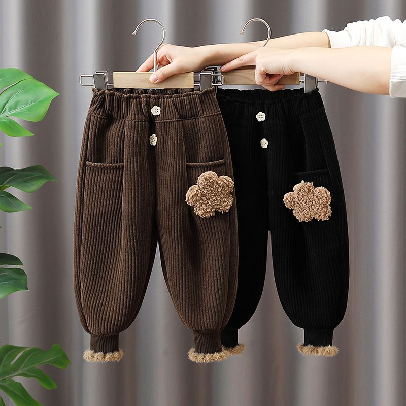 女童加绒裤子一体绒冬装女宝宝加厚保暖灯芯绒休闲裤小童洋气秋冬