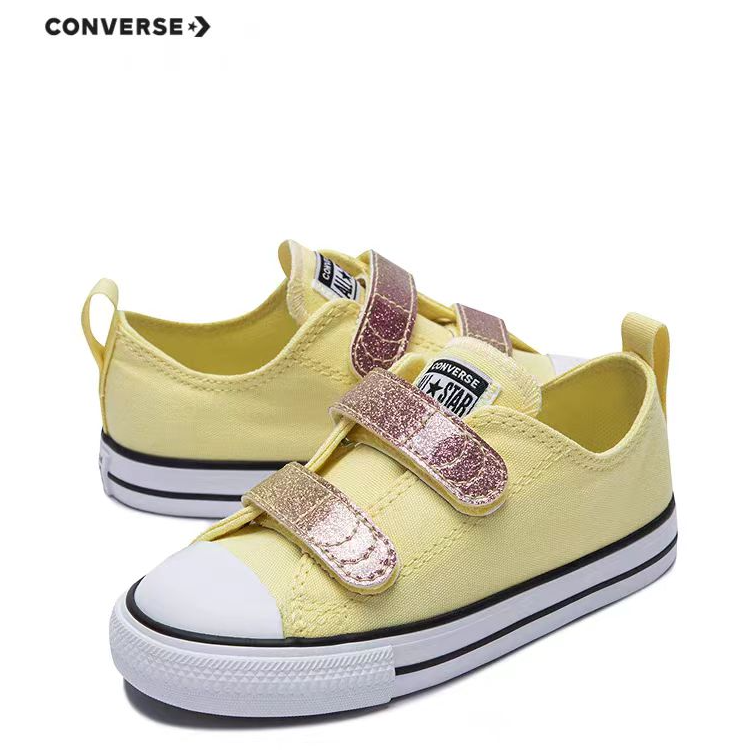 CONVERSE匡威儿童时尚黄色休闲舒适鞋潮低帮魔术贴帆布鞋 A07407C