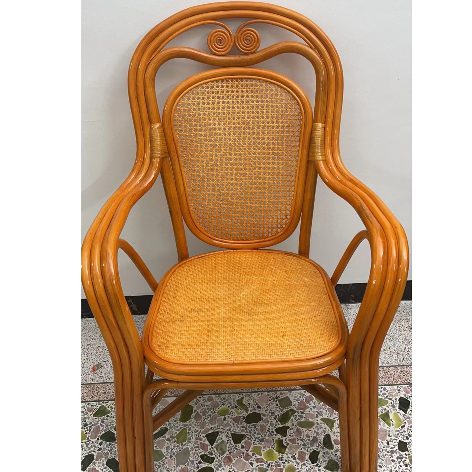  2023新款手工家用藤编复古床尾方形透气椅子办公客厅阳台扶手休