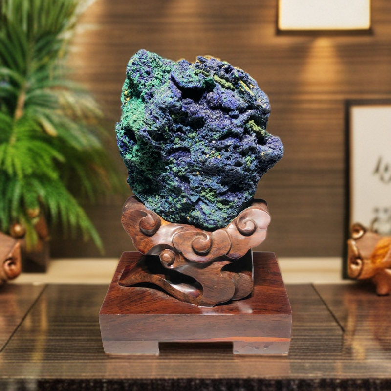 天然蓝铜矿原石玉石家居风水摆件标本乔迁开业奇石矿物晶体包邮