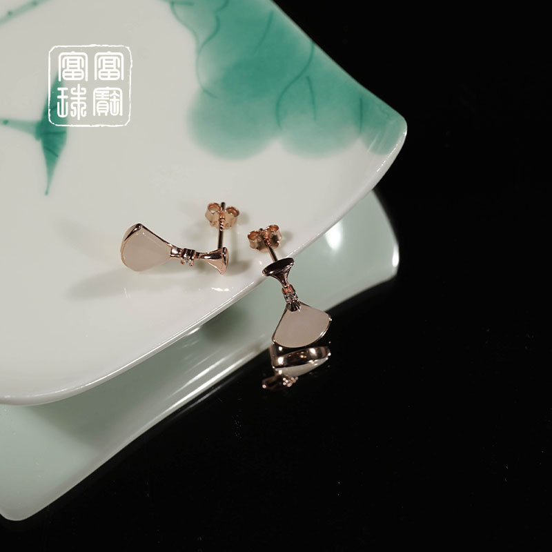 【藕扇】 富富珠宝 和田玉S925银时尚耳钉（天然珠宝多样性发）