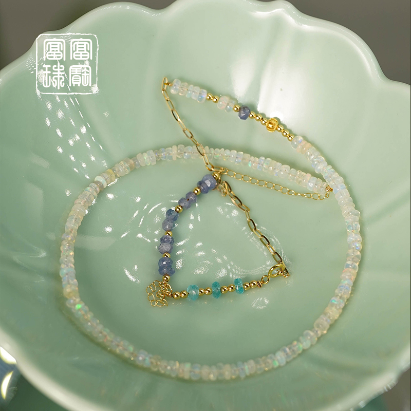 【夕雾】富富珠宝 欧泊+坦桑石18k金项链（天然珠宝多样性发）