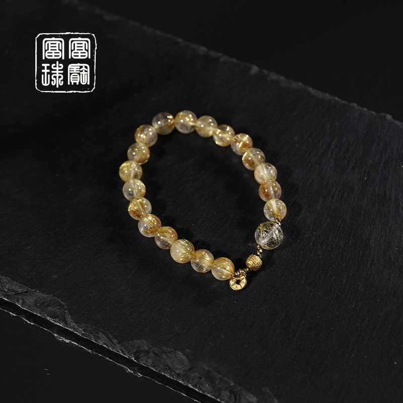 【多多】板钛晶 水晶18k金手串 （天然珠宝多样性发）