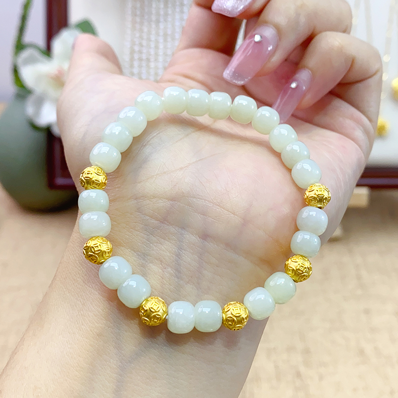 足金999 金钱珠6颗女士手串古法时尚轻奢手链六六大顺5D硬金工艺