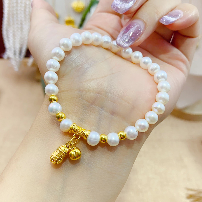 足金 999 花生柿子手链淡水珍珠手串好事发生女士百搭款手链