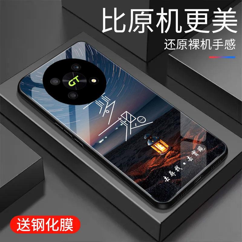 适用于荣耀X40GT手机壳钢化玻璃防摔全包边新品文字简约款保护套