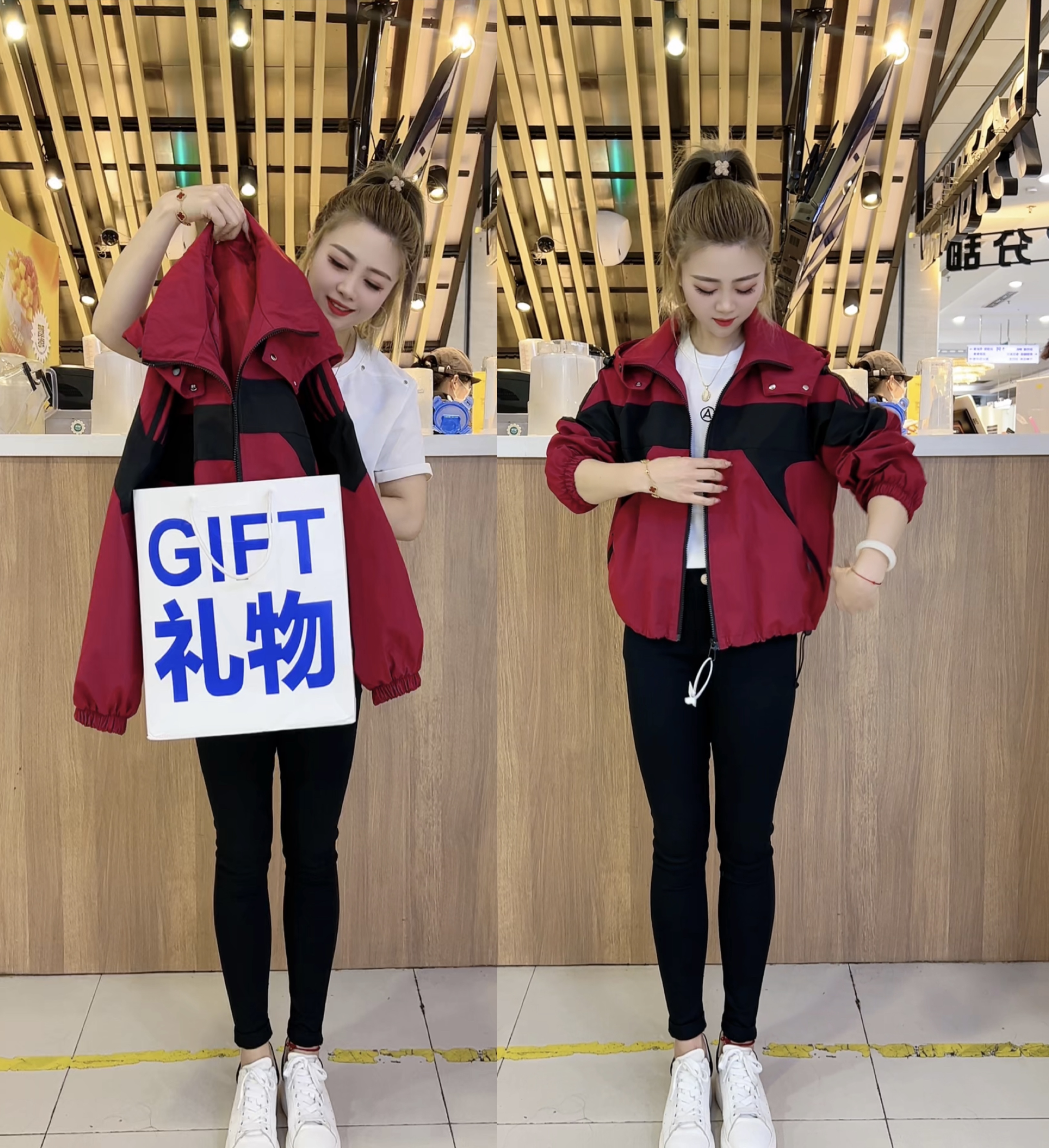 2025秋季新款连帽撞色拼接短款口袋拉链设计时尚百搭外套