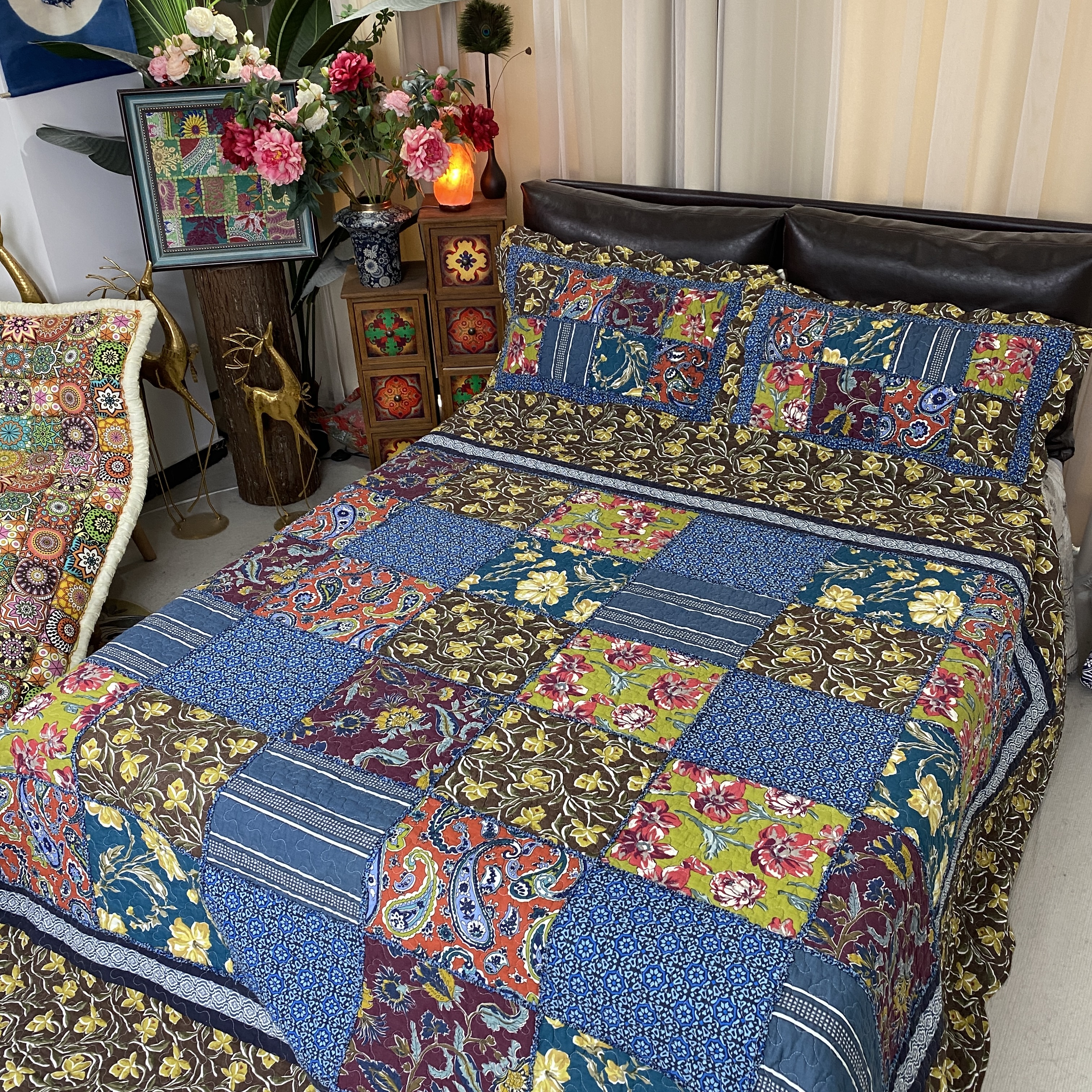 【外贸原单美式】拼接棉床盖多功能重工工艺夹棉三层大床