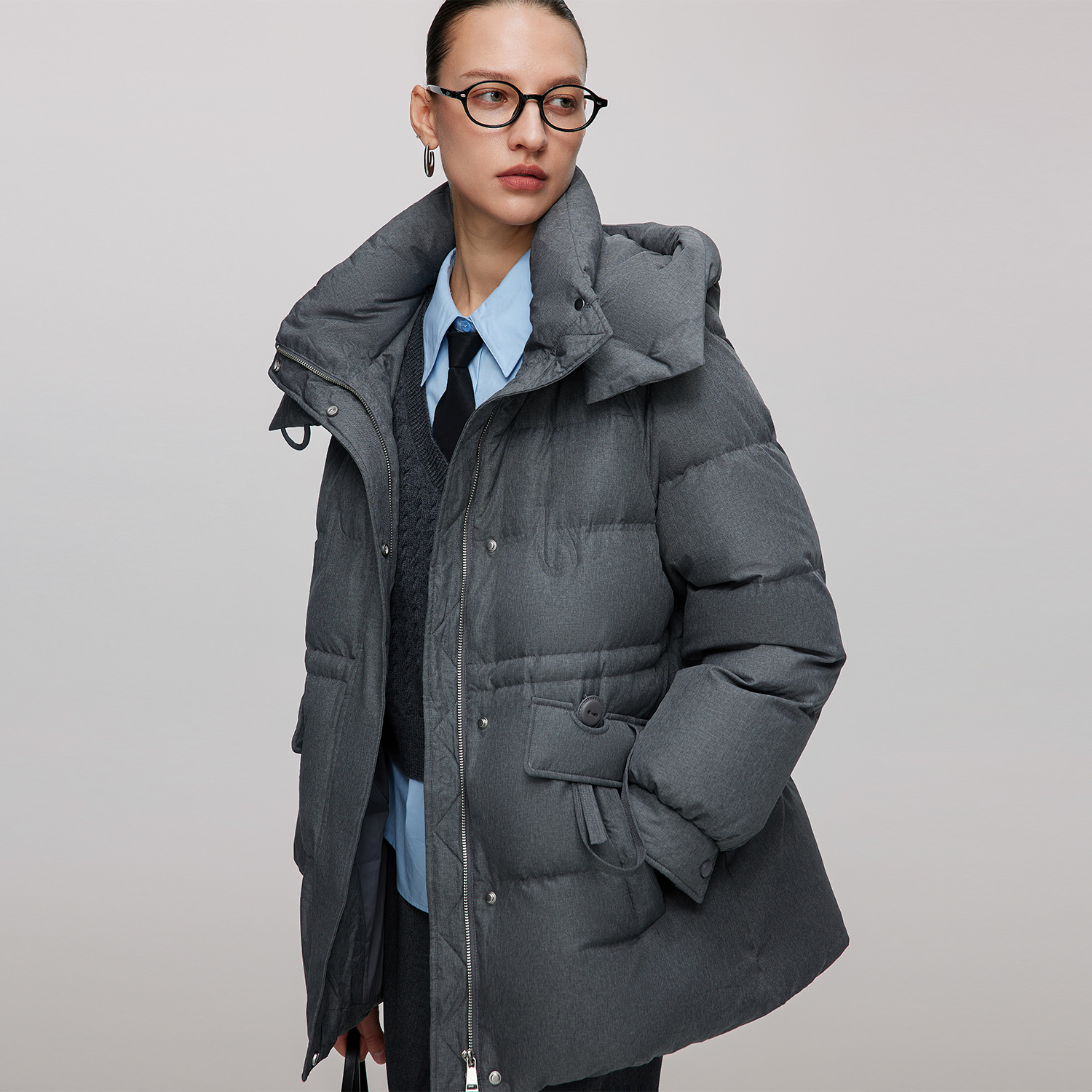 纤念2025新款中长款休闲时尚连帽羽绒服4304