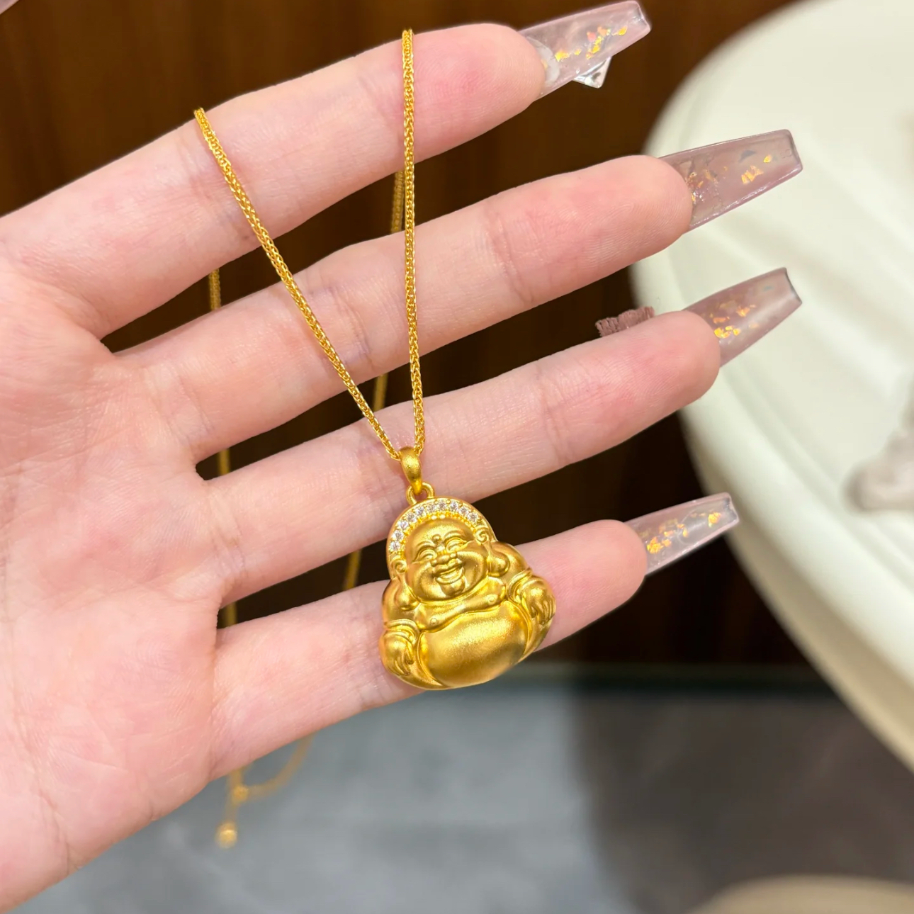 铜合金项链 新中式复古弥勒佛吊坠项链佛公挂坠锁骨链气质