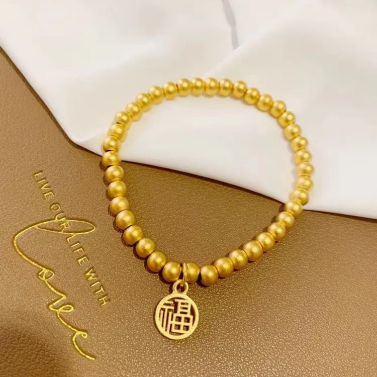 土拉兔 铜合金手链 福牌手链女士保色时尚圆珠串珠转好运手环