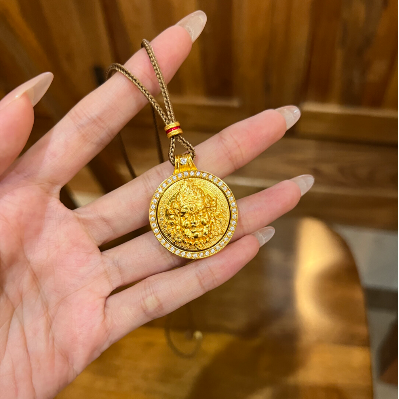 铜合金布艺项链 民族风黄财神手工项链国潮女吊坠毛衣链