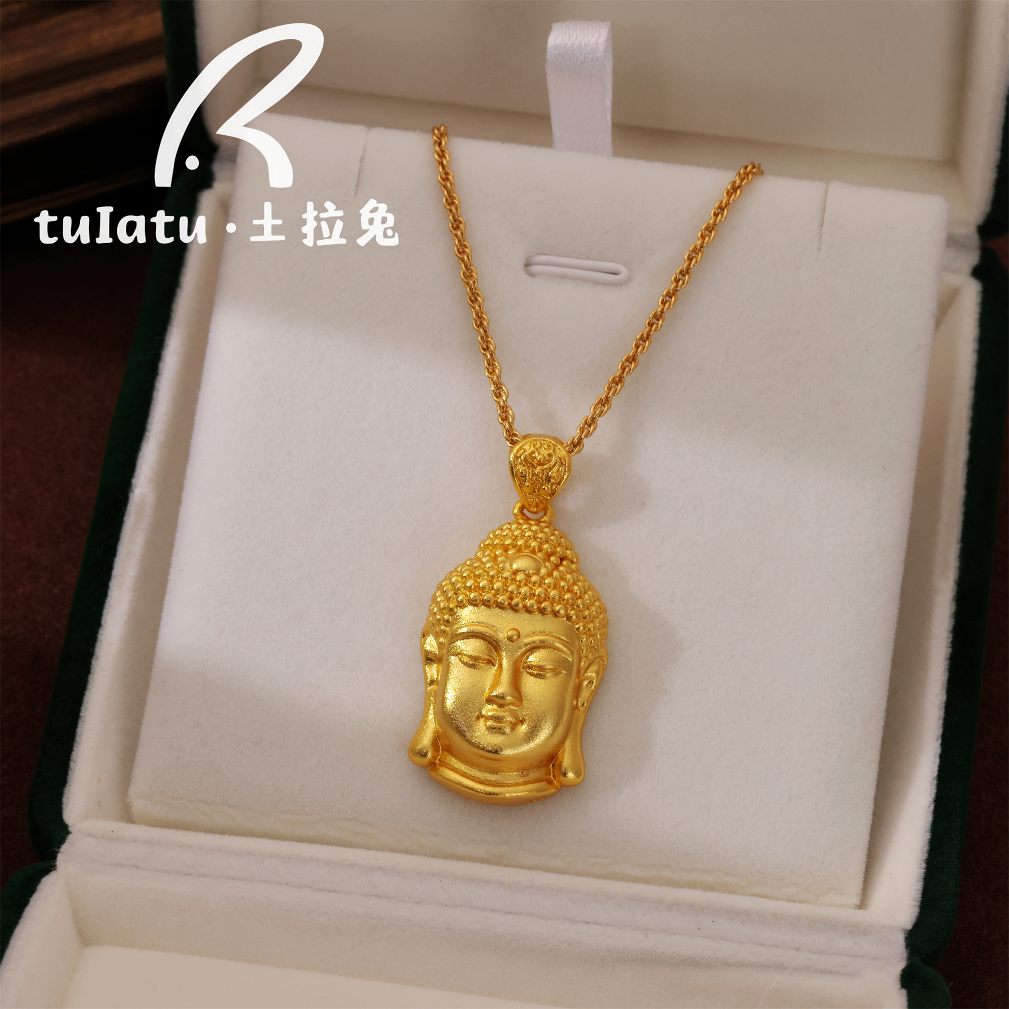 铜合金项链 民族风佛头吊坠圆珠项链复古时尚高级感锁骨链项链