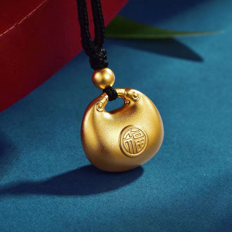 土拉兔 非金属布艺项链 金色小金坨锁包 黑色绳子项链 高级感项链