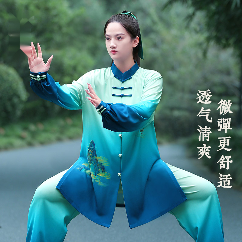 新款千里江山太极服女春秋季高端比赛太极拳练功服男八段锦中国风