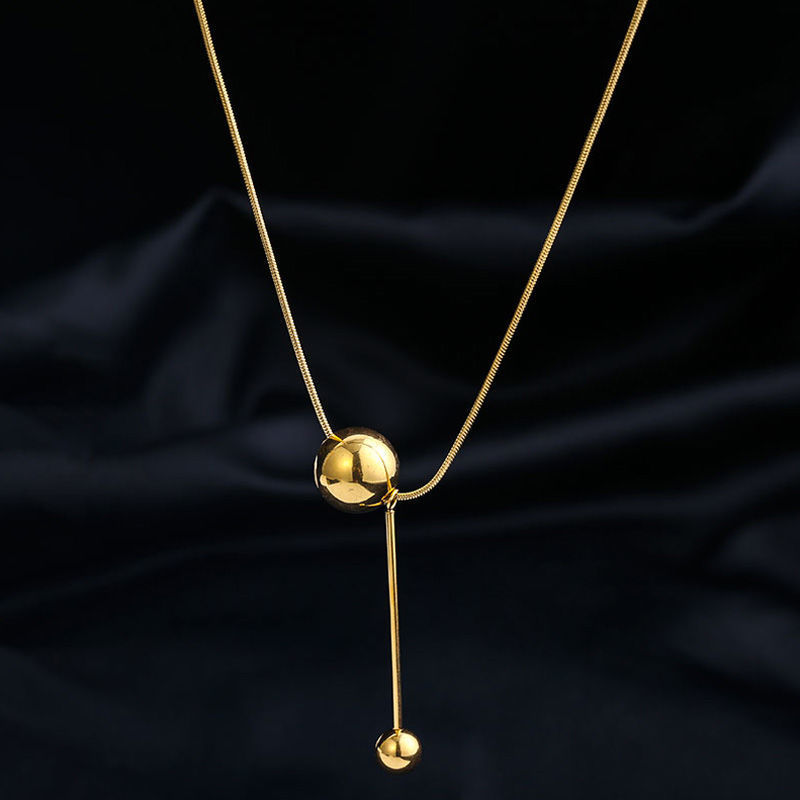 钛钢铅玻璃项链 钛钢金色圆球项链女轻奢小众ins冷淡风简约锁骨链