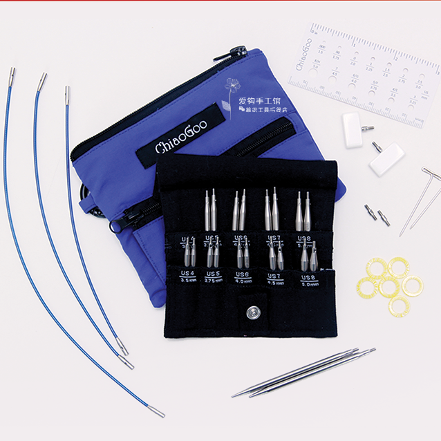 ChiaoGoo 巧姑不锈钢超短针可拆卸套装织袖子袖口针红 蓝包编织工