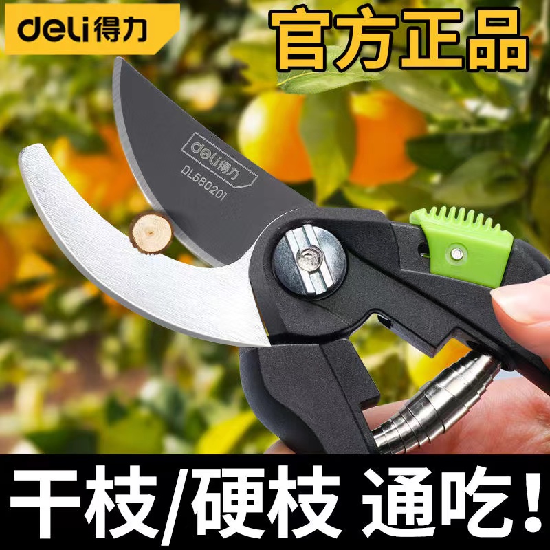 得力修剪神器园艺剪刀摘水果树枝修花工具修枝剪不锈钢家用果树剪